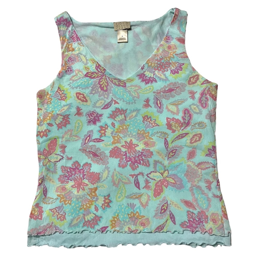 Y2K Mesh Lettuce Hem Tank Top M